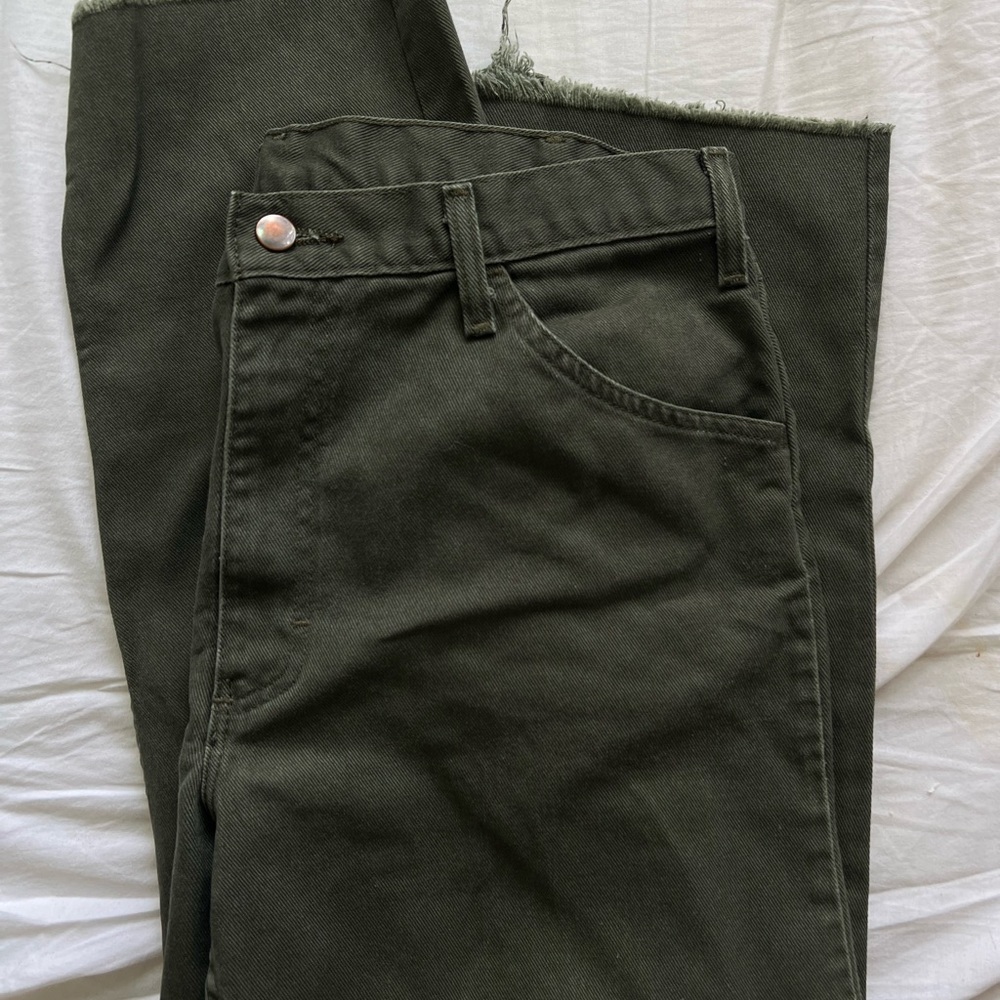 Olive Green Frayed Hem Jeans